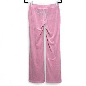 Juicy Couture bling spell out on butt velour sweatpants baby pink low rise pants